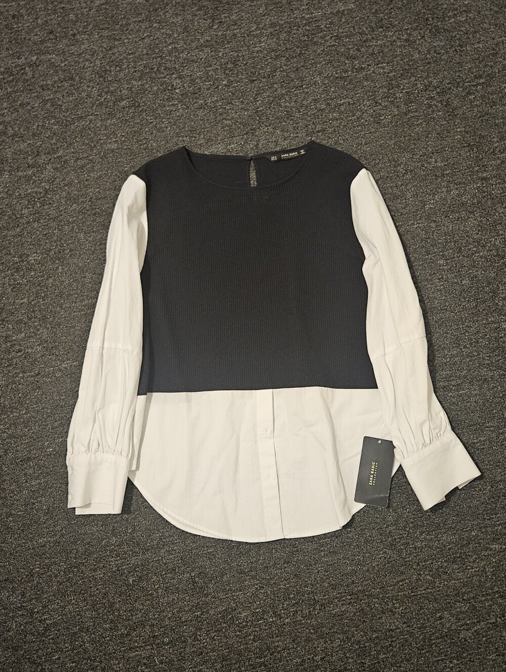 Zara Black and White Button-Down Layered Shirt Medium